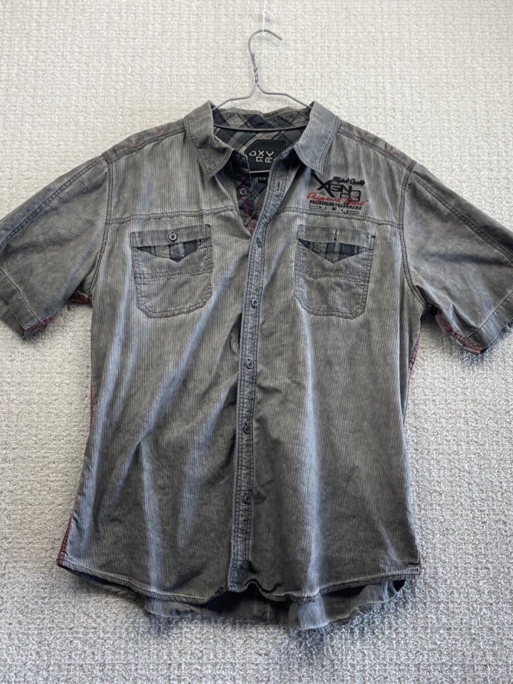 Y2K Oxygen Button Up Short Sleeve Shirt Men Sz XL Military Grunge Affliction